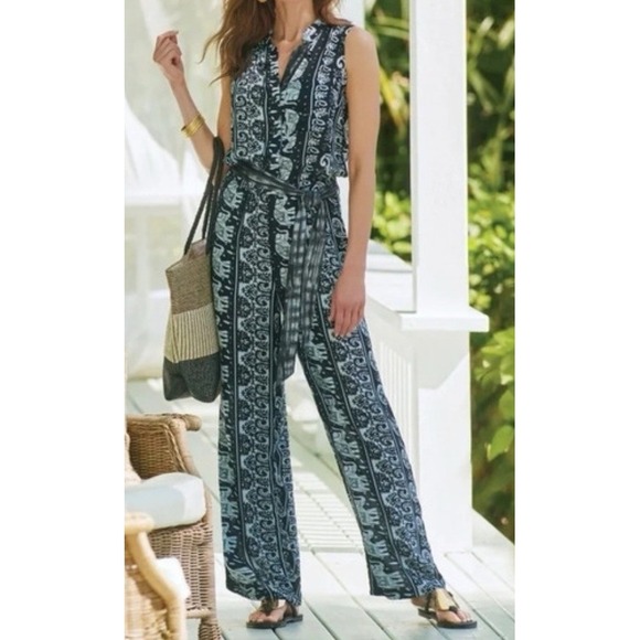 Soft Surroundings Pants - Soft Surroundings Sydney Wide Leg Sleeveles Elephant Paisley Batik Jumpsuit Sz L